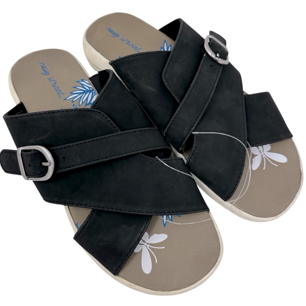 NEW Easy Street Flint Women's Slide Sandals Black 8WW 8 X-WIDE
